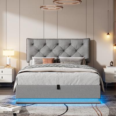 URTR 85 in. W Light Grey Queen Size Upholstered Platform Bed with