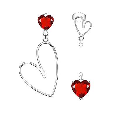 Red Heart Earrings for Women, Double Heart Dangle Earrings with CZ Stones,  Valentine's Day Earrings, Big Heart Earrings Red