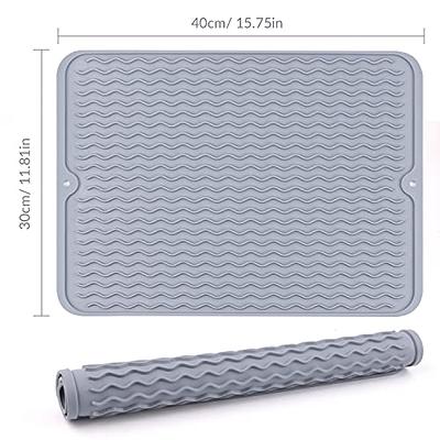 Sutowe Silicone Drying Mat 16 inch x 12 inch Dish Drying Mat Heat Resistant Table Dish Drainer Mat for Kitchen Counter Non-Slip Silicone Sink Mat BPA Free