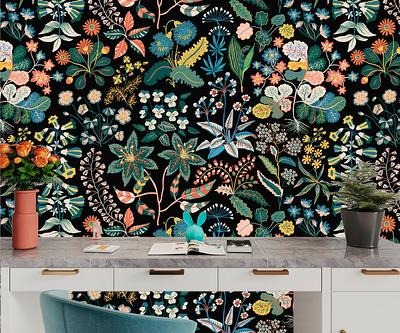 Dark Floral Wallpaper Peel and Stick Botanical Wall Mural 