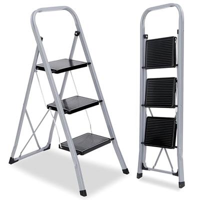 Delxo 3 Step Ladder Folding Step Stool Ladder with Handgrip Anti-Slip  Sturdy and Wide Pedal Multi-Use for Household or Office,Lightweight  Heavy-Duty