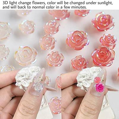 White Pink 3d Acrylic Flower Nail Charms With Pearl Golden Caviar