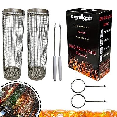 CAKEASY BBQ Net Cylinder, Rolling Grilling Basket, Stainless Steel Wire  Mesh Cylinder Grill Basket, Portable Outdoor Camping Barbecue Rack for