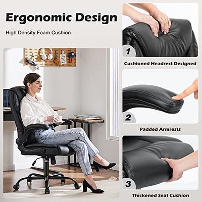 Homall Leather High Back Office Chair Ergonomic Executive Office Chair  Swivel Computer Desk Chair Lumbar Support Soft Cushioned Padded Arms  (Black) 