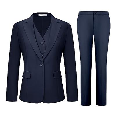 Kelyaa Women's 3 Piece Suit Lady Business Casual Office One Button Notched  Lapel Slim Fit Blazer Jacket Vest Pants Set Navy Blue - Yahoo Shopping