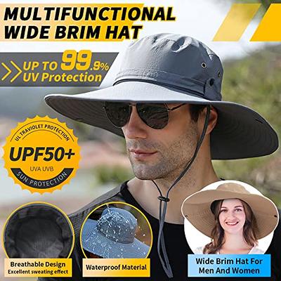 Aiyuego Upf 50+ Sun Protection Hats For Men Women Wide Brim Waterproof Bucket Hat For Fishing Hiking Garden Outdoor Navy Blue