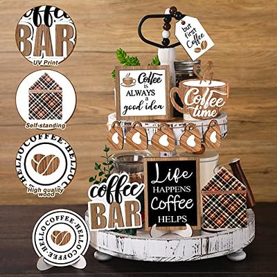 Coffee Farmhouse Tiered Tray Decors Set, Coffee Bar Decor Sign Wooden Coffee  Bar Accessories, Rustic Coffee Station Decor Coffee Table Decorations, Wood  Beaded Garland For Kitchen Home Items - Temu