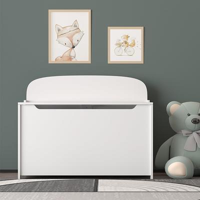 Costway Kids Toy Box Wooden Flip-top Storage Chest Bench W/ Cushion Safety  Hinge Brown 