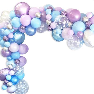 Blue Frozen Balloons Set - 60PCS 12 Inches Metallic Purple Blue White Latex  Balloons Snowflake Silver Confetti Balloon with Ribbons for Birthday 