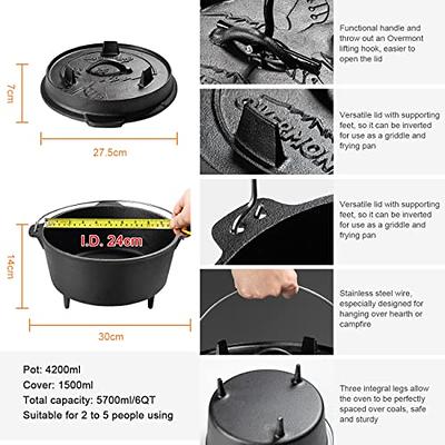 Overmont Camp Dutch Oven Pre Seasoned Cast Iron Lid Also a Skillet  Casserole Pot with Lid Lifter for Camping Cooking BBQ Baking 6QT(Pot+Lid) -  Yahoo Shopping