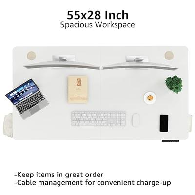 MXTARK 55'' x 24'' Stand Up Desk,Electric Height Adjustable Standing Desk, Adjustable Ergonomic Desk,Splice Board Home Office Computer Standing  Table,White Frame + White+Maple Top 