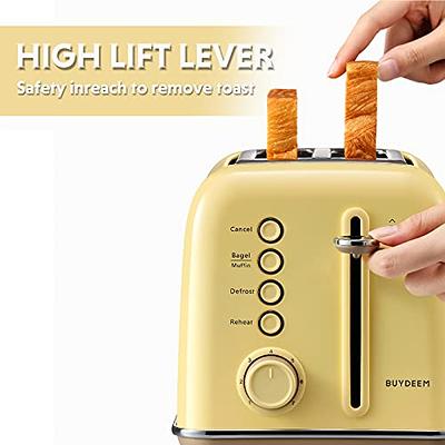 Buydeem Dt640 4-Slice Toaster, Extra Wide Slots, Retro Stainless Steel, 7-Shade Settings (Mellow Yellow)