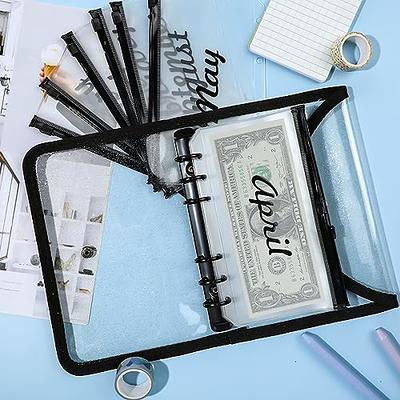 12PCS A5/A6 Binder Pockets 6 Holes Zipper Cash Envelopes for A5/A6 Planner  Binder, Clear Money Envelopes for Budgeting, Waterproof PVC Planner Insert