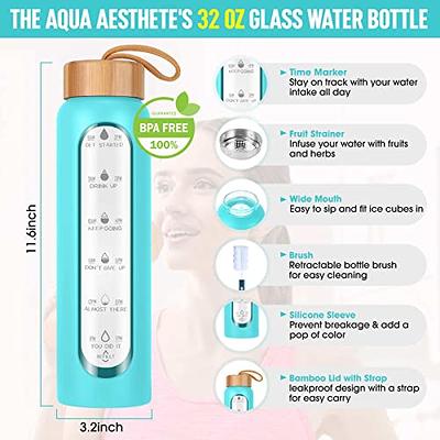 Glass Water Bottles 32 oz with Silicone Sleeve Drinking Hydration Bottles Reusable BPA Free Borosilicate Wide Mouth Motivational Water Bottles with