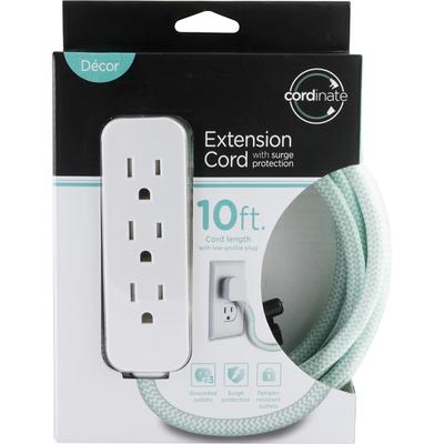 Philips 3-Outlet Grounded Braided Extension Cord with USB 3 Ports 3.4A 360J  6' Braided - White