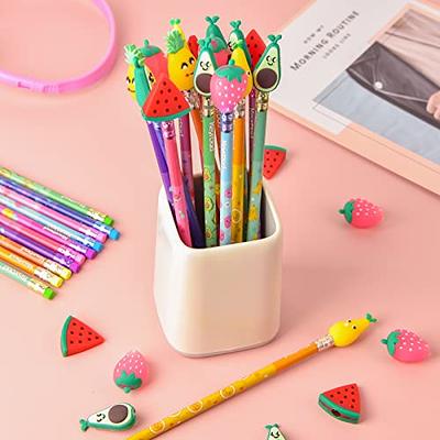 100 Pcs Scented Pencils for Kids Fruit Scent HB Graphite Pencils with 100  Pcs Fruit Pencil Caps Colorful Pencils Fun pencils Lovely Wood Pencils Gift