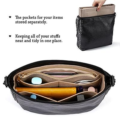 MISIXILE Felt Purse Insert Organizer with Zipper and Gold Buckles,Handbag Organiser Insert Fit Toiletry Pouch 19 26(Black-S)