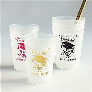 16 oz. Personalized Congrats Grad Reusable Plastic Tumbler Lid with Straw