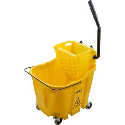 HOMCOM 34 Qt. Capacity Yellow Mop Bucket with Side Press Wringer Cart on Wheels with Metal Handle