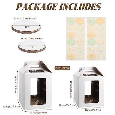 Roshtia 12 Pack Tall Cake Boxes, 2 Size Tier Cake Box with Windows Bulk 10  x 10 x 12 and 12 x 12 x 14 Inch, Large Disposable Tiered Cake Carrier with