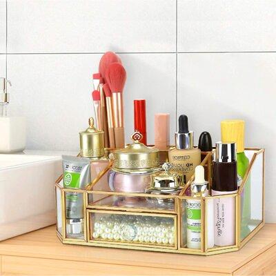 Makeup Organizer Gold Makeup Storage Glass Cosmetic Storage Drawers With  Brass Metal Large Capacity Fit Different Size Of Cosmetic Brushes Palettes  Ev - Yahoo Shopping