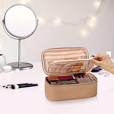 OCHEAL Small Makeup Bag,Portable Cute Travel Makeup Bag Pouch for Women  Girls Makeup Brush Organizer Cosmetics Bags with Compartment-Black