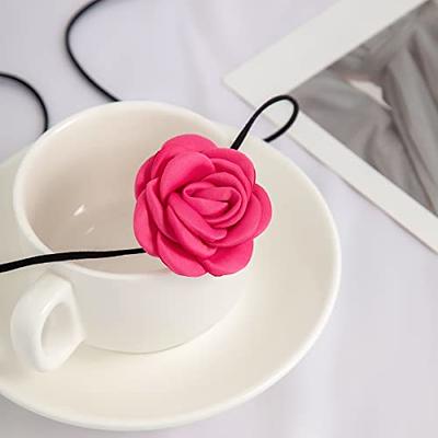 KunJoe Velvet Big Flower Necklace Floral Choker Rose Flower Choker