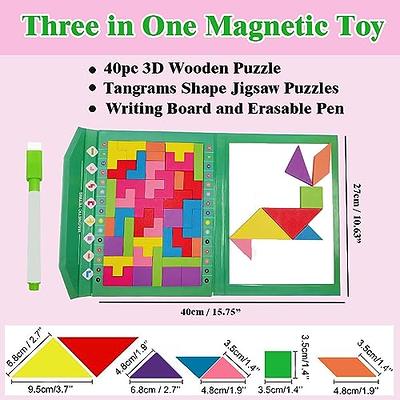 Wooden Blocks Puzzle Brain Teasers Toy Tangram Jigsaw Intelligence Colorful  3D Tetris Blocks Game STEM Montessori Educational Gift for Kids