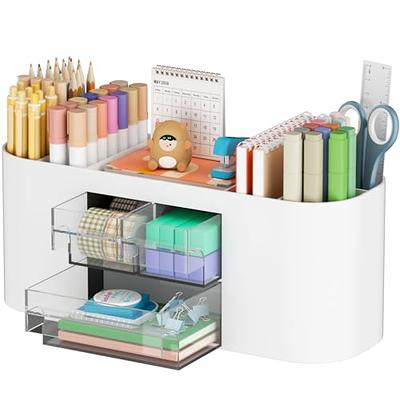 NiOffice Acrylic Pen Holder, 4 Compartments Multi-capacity Desk Organizer 360° Rotating Clear Pencil Holder for Desk Aesthetic School Supplies, Desk