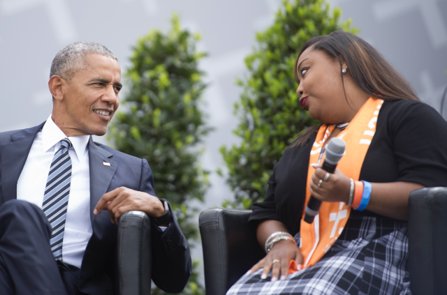 Former President of the United States of America Barack Obama discusses democracy with students at Church Congress on May 25, 2017 in Berlin, Germany. (Photo: Steffi Loos/Getty Images)