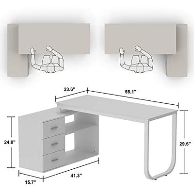 FUFU&GAGA 55.1 in. L-Shaped White Wood Writing Desk Executive Desk