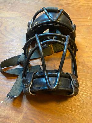 Vintage Baseball Catchers Helmet Metal Mask Two Part Leather 