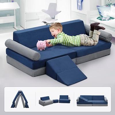 MeMoreCool Kids Couch, Foam Sofa, Convertible Play Couch, Grey