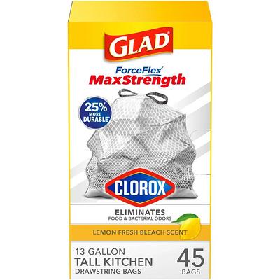 ForceFlex MaxStrength 13 Gal. Lemon Fresh Bleach Scent Grey Kitchen  Drawstring Trash Bags with Clorox (45-Count) - Yahoo Shopping