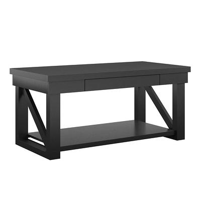 39.4 in. Black Modern Square Wood Coffee Table with Large Soft-Close Storage Drawer