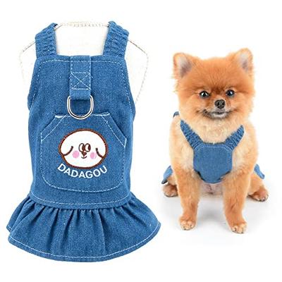 Caro Dog Dress Dog Clothes for Small Dogs Girl Puppy Vest Dress Classic Stripes with Denim Elements of Dog Skirt Pet Dog Clothing Suitable for Small