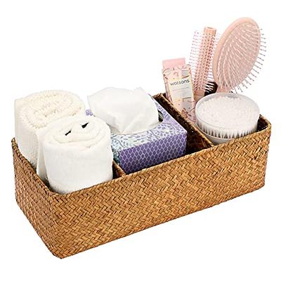 Natural Woven Seagrass Bathroom Toliet Roll Holder Storage Organizer Basket  Bin, Use on Bathroom Countertop Gray