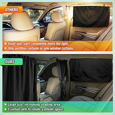 Set of 5 Car Privacy Curtains - 4 Magnetic Side Car Window Curtains & 1  Rear Seat