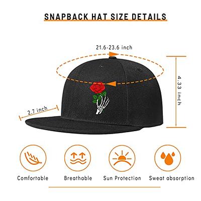 Snapback Hats Black Flat Bill Brim Hats Adjustable Fitted Hat