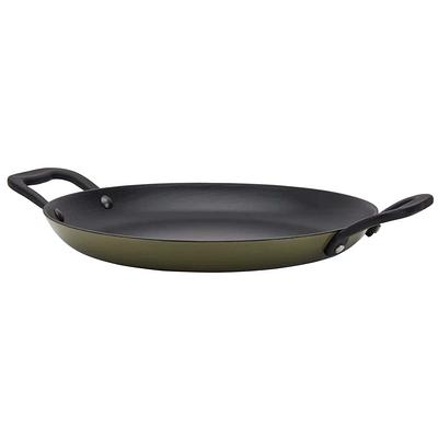 Choice 9 1/4 x 7 Oval Pre-Seasoned Cast Iron Fajita Skillet with Natural  Finish Wood Underliner and Chili Pepper Cotton Handle Cover