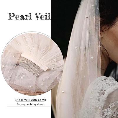 1 Layer Cathedral Length Bridal Veil 3 meters Pearls Wedding Veil With Comb