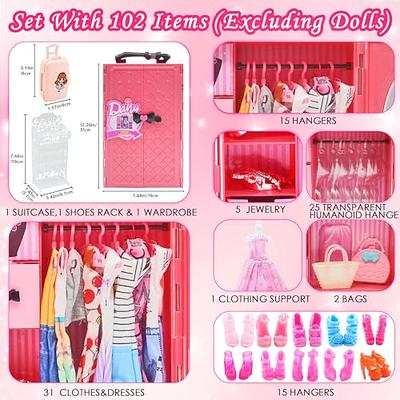 84 Pack Doll Clothes and Accessories with Doll Closet for 11.5 Inch Doll  Fashion Design Kit Girl Doll Dress Up Including Wedding Dress Fashion Dress