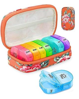 Cute Pill Organizer 3 Times a Day, Amoos PU Leather Pill Case for