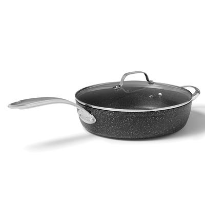 Starfrit The Rock Cookware - 11 Diameter Frying Pan, Lid - Bakelite Handle  - Cooking, Frying - Dishwasher Safe - Oven Safe - Gray - Rock