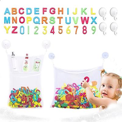 Comfylife Baby Bath Toy Organizer - Shark +36 Bath Letters & Numbers +Extra  Bath Toy Storage Net & 10 Strong Hooks, Great Bath Net for Kids, Cute