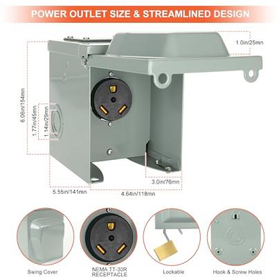 30 Amp 125 Volt RV Power Outlet Box, NEMA TT-30R RV Receptacle, Lockable  Enclosed Outdoor Plug Electrical Panel Outlet, Receptacle for RV Camper