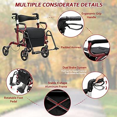 S AFSTAR 2-in-1 Rollator Walker with Seat, Folding Walking Aid with 8-inch  Wheels, 6 Adjustable Height, Handle Brake, Upright Walkers for Seniors  Elderly, Aluminum Frame Supports up to 350 lbs (Red) - Yahoo Shopping