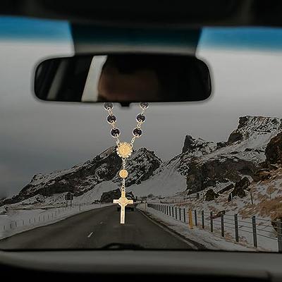 4 Pcs Rearview Mirror Car Rosary, FineGood Car Hanging Accessories Cross Beads  Rear View Mirror Accessories Blessing Car Mirror Decoration 