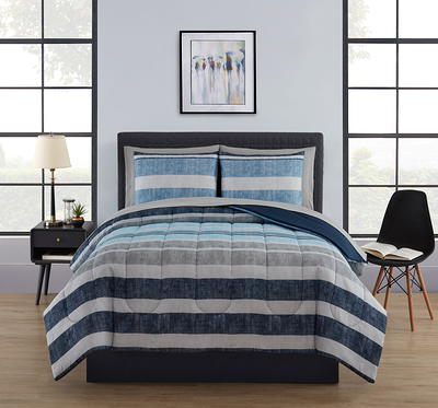  KAKIJUMN 7 Piece Bed in a Bag Stripe Comforter Set