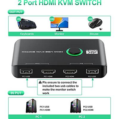 4K KVM Switch HDMI 2 Port Box, HDMI KVM Switches for 2 Computers